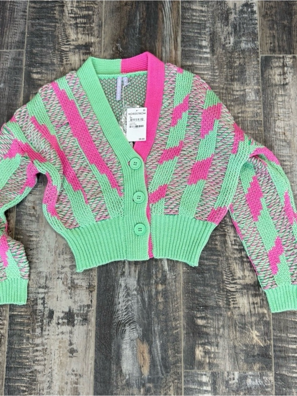 Nordstrom Cropped Knit Cardigan in Mint and Pink